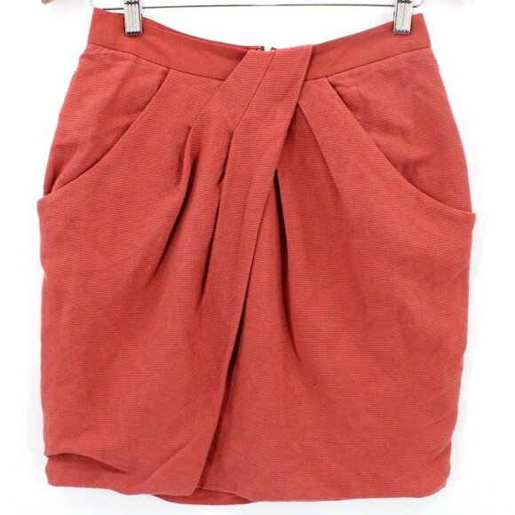 Fei By Anthropologie Wrap Mini Skirt Womens Red Casual Ruffle Pleat Tulip Size 6 - Picture 1 of 7